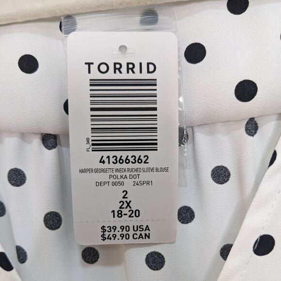 New Torrid Womens 2X Top Harper Georgette V-Neck Ruched Blouse Polka Dot - Picture 6 of 7